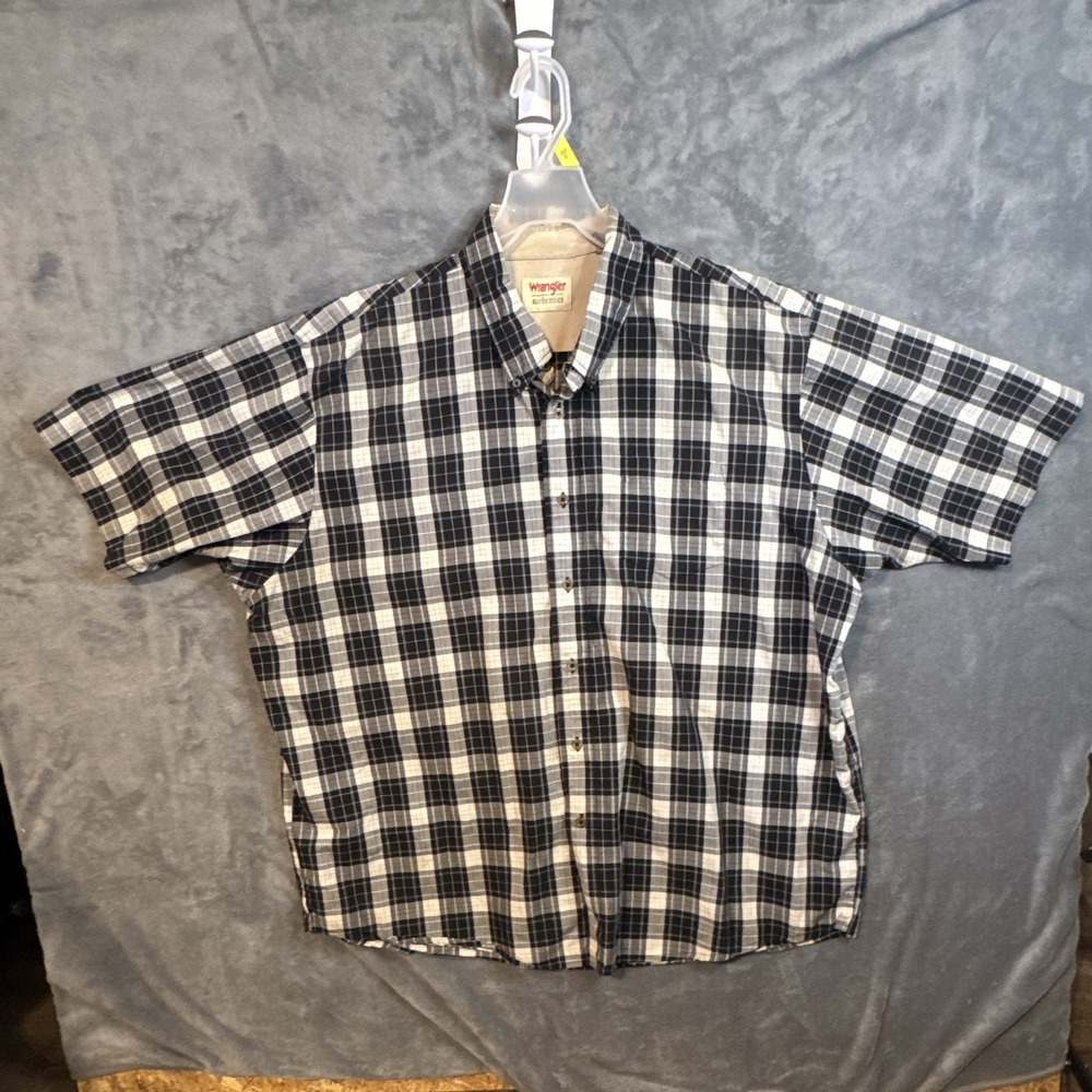 Wrangler Authentics Men's 2XL Plaid Button-Up Shirt Black White Gray